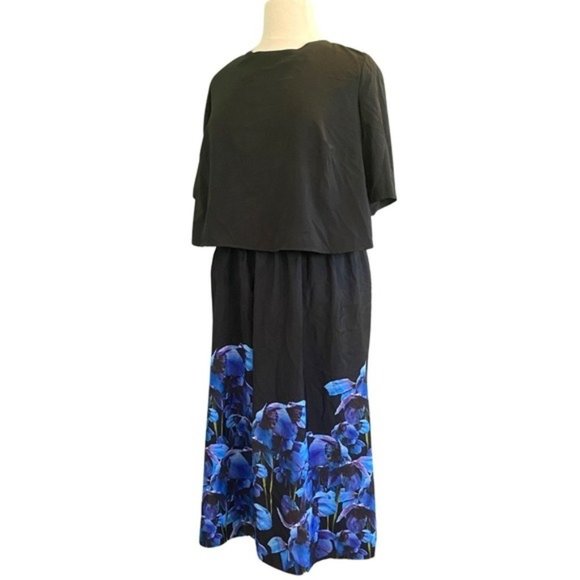 ASOS Curve Black and Blue Midi Dress - Picture 1 of 6